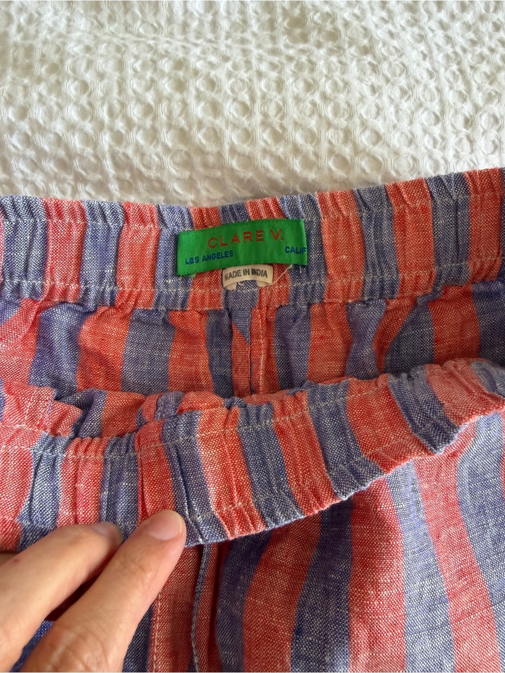 Clare V. Striped Red and Blue Linen Shorts - Picture 3 of 4